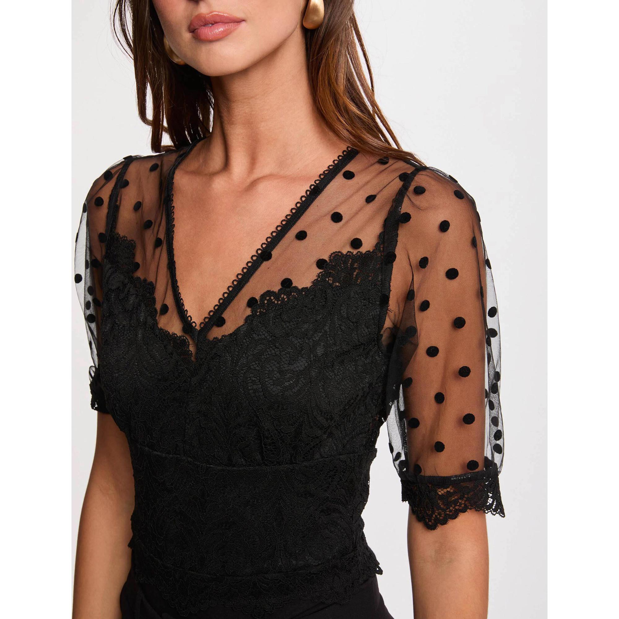 MORGAN Body Pizzo Scollo a V Maniche Corte  