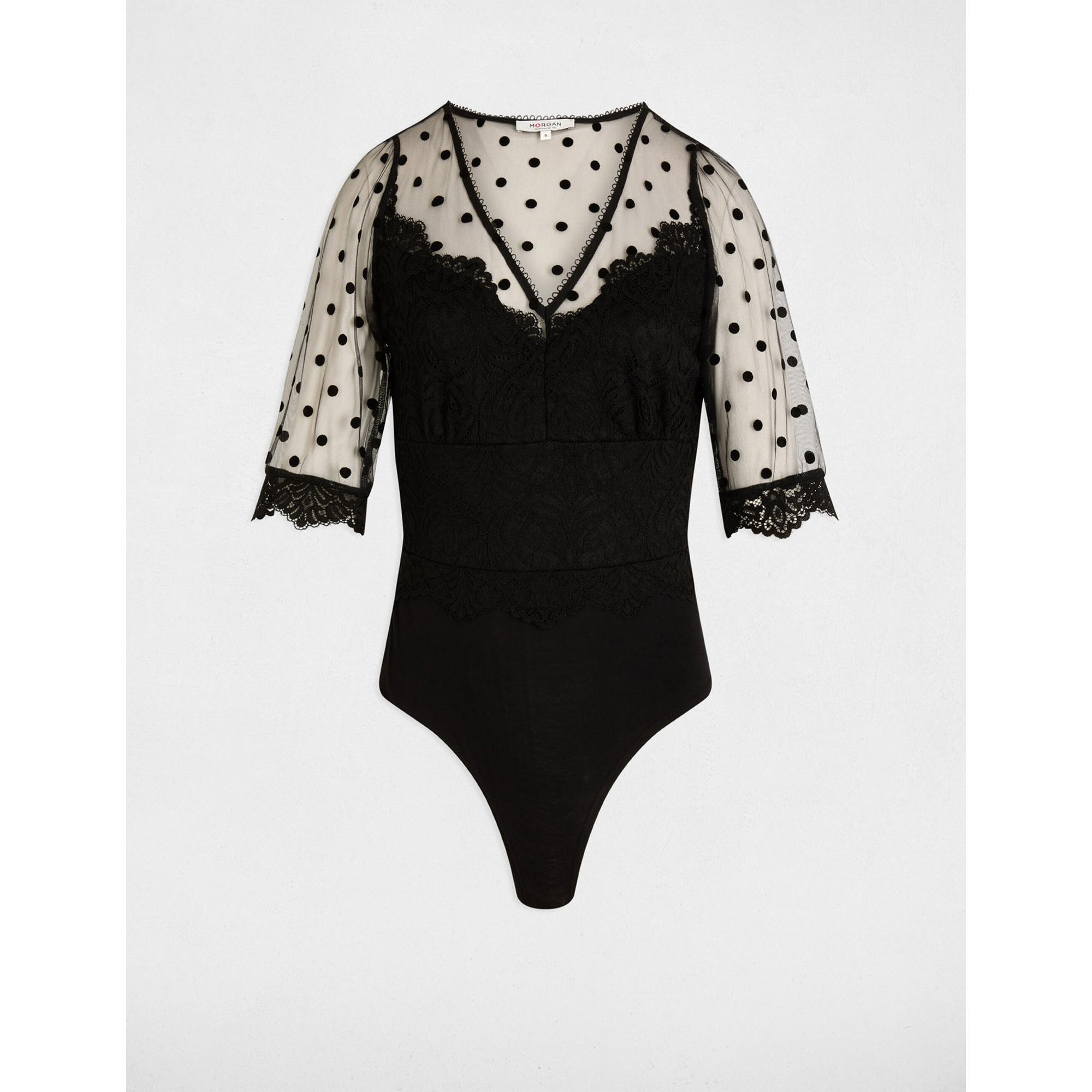 MORGAN Body Pizzo Scollo a V Maniche Corte  