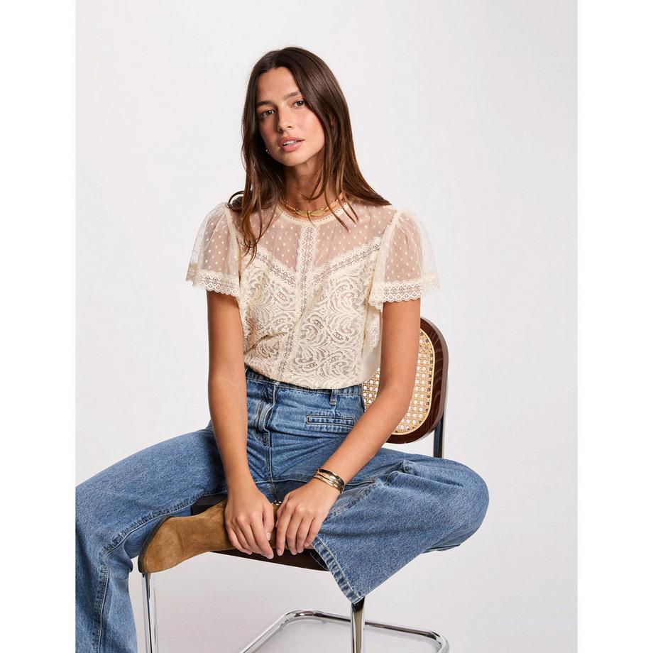 MORGAN Spitze Kurzarm T-Shirt  