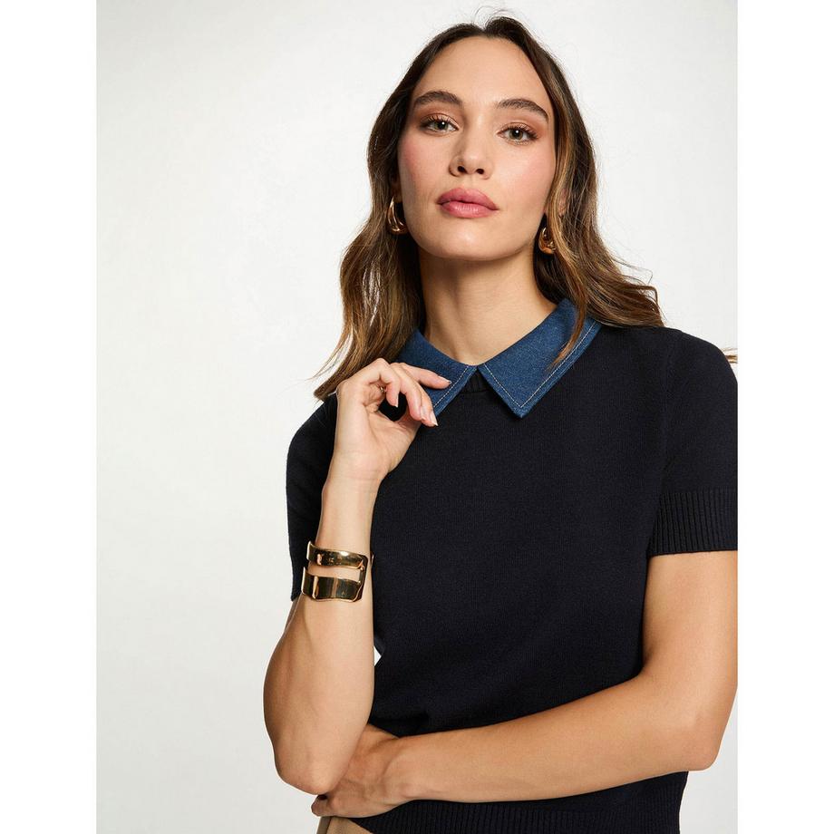 MORGAN Kurzarm Pullover mit Jeanskragen  