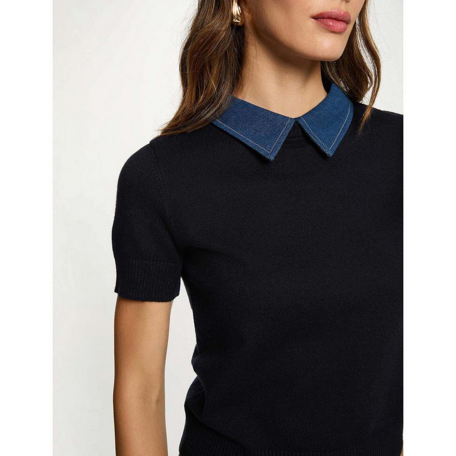 MORGAN Kurzarm Pullover mit Jeanskragen  