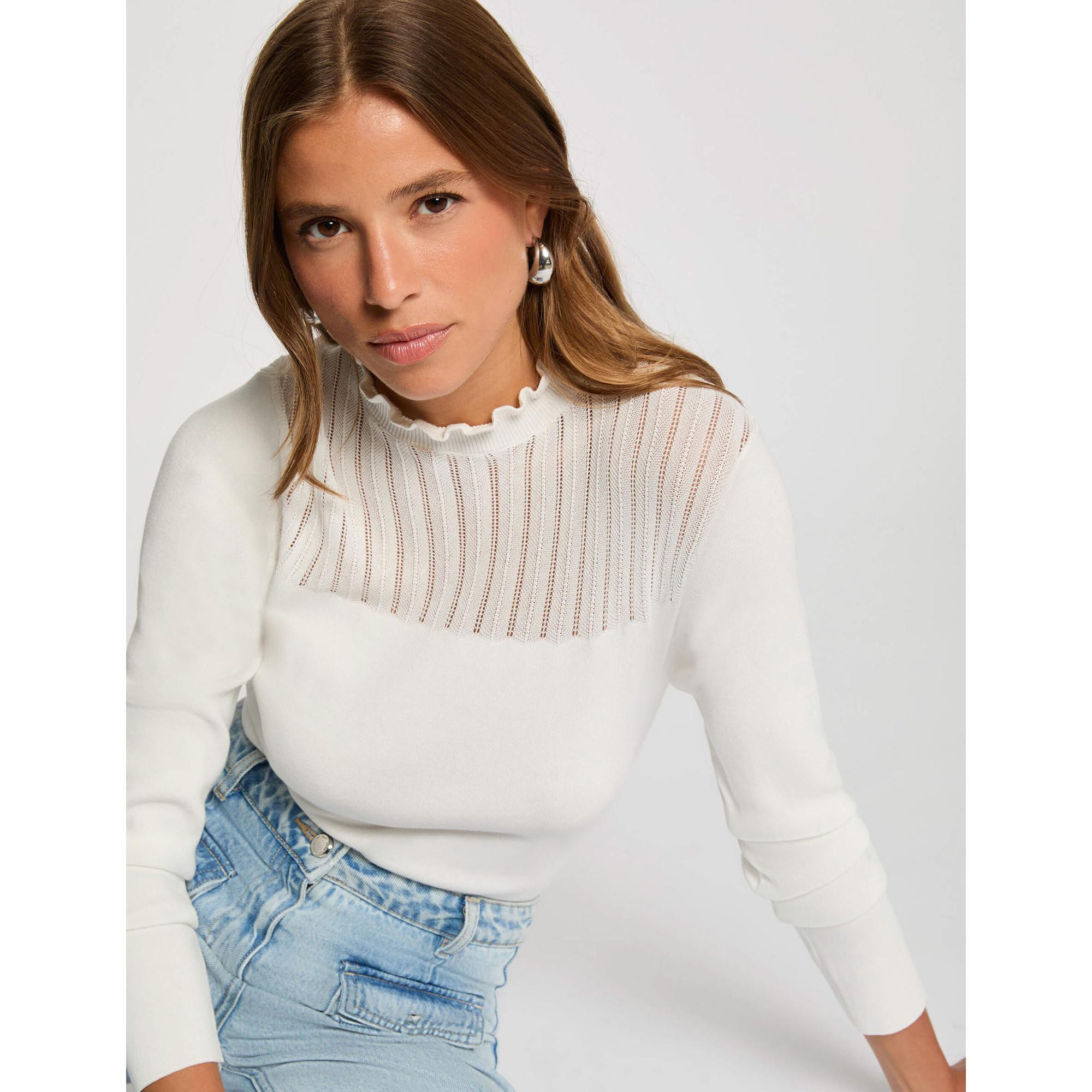 Morgan Pull Col Montant Femme – Maille Fine Côte, Manches Longues Ajusté Avec Détails Semi-Transparents Aux Épaules & Dos