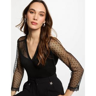 MORGAN T-Shirt Col V Empiècements Dentelle  