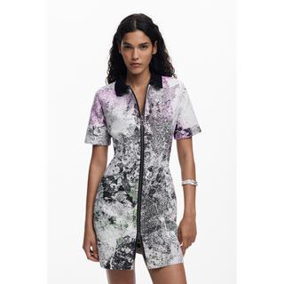 Desigual Kurzarm Reverskragen Melierte Kleid  