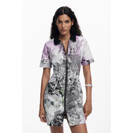 Desigual Kurzarm Reverskragen Melierte Kleid  