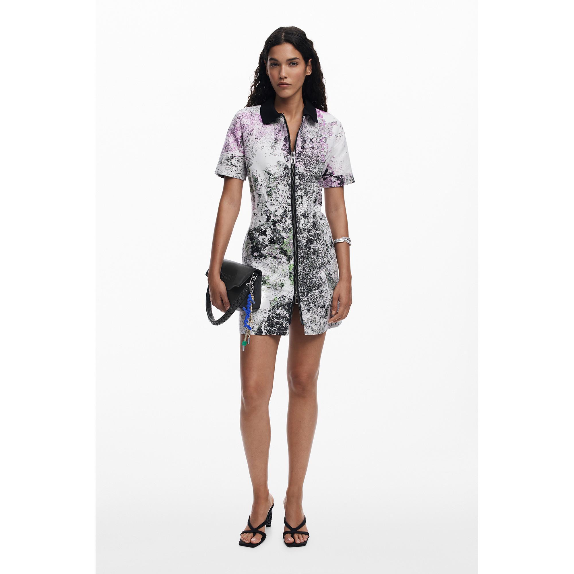 Desigual Kurzarm Reverskragen Melierte Kleid  