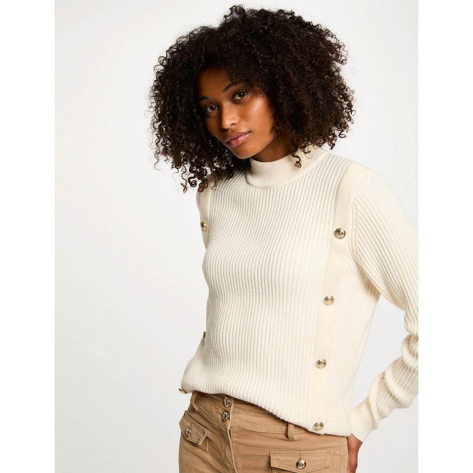 MORGAN Gerippter Strick Rollkragenpullover mit Zierknöpfen  