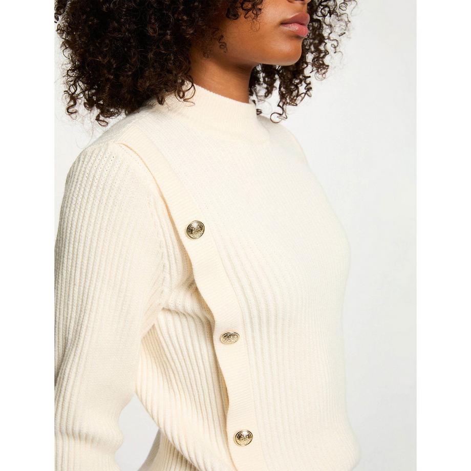 MORGAN Gerippter Strick Rollkragenpullover mit Zierknöpfen  