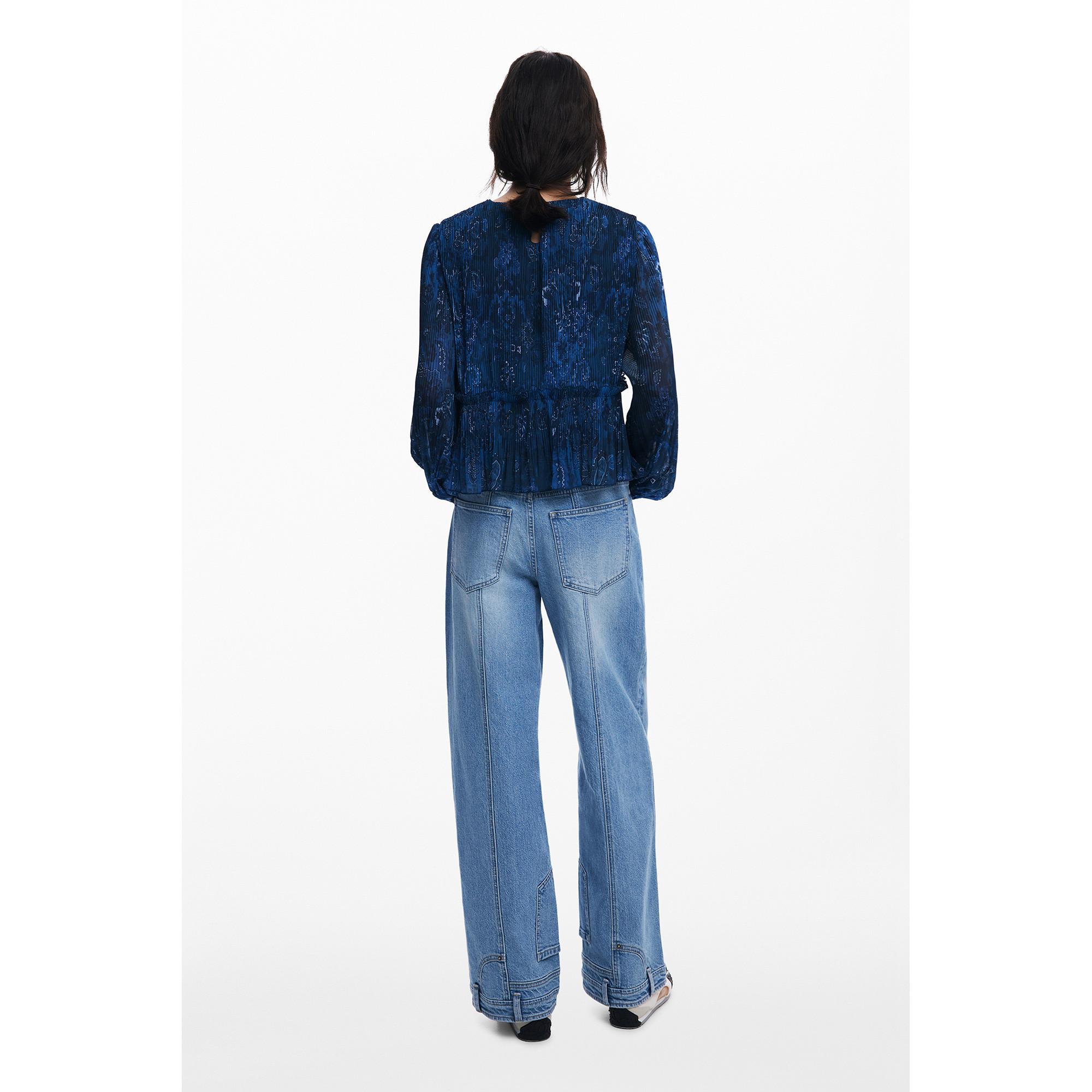 Desigual Plissierte Langarmbluse mit Ornamentprint  