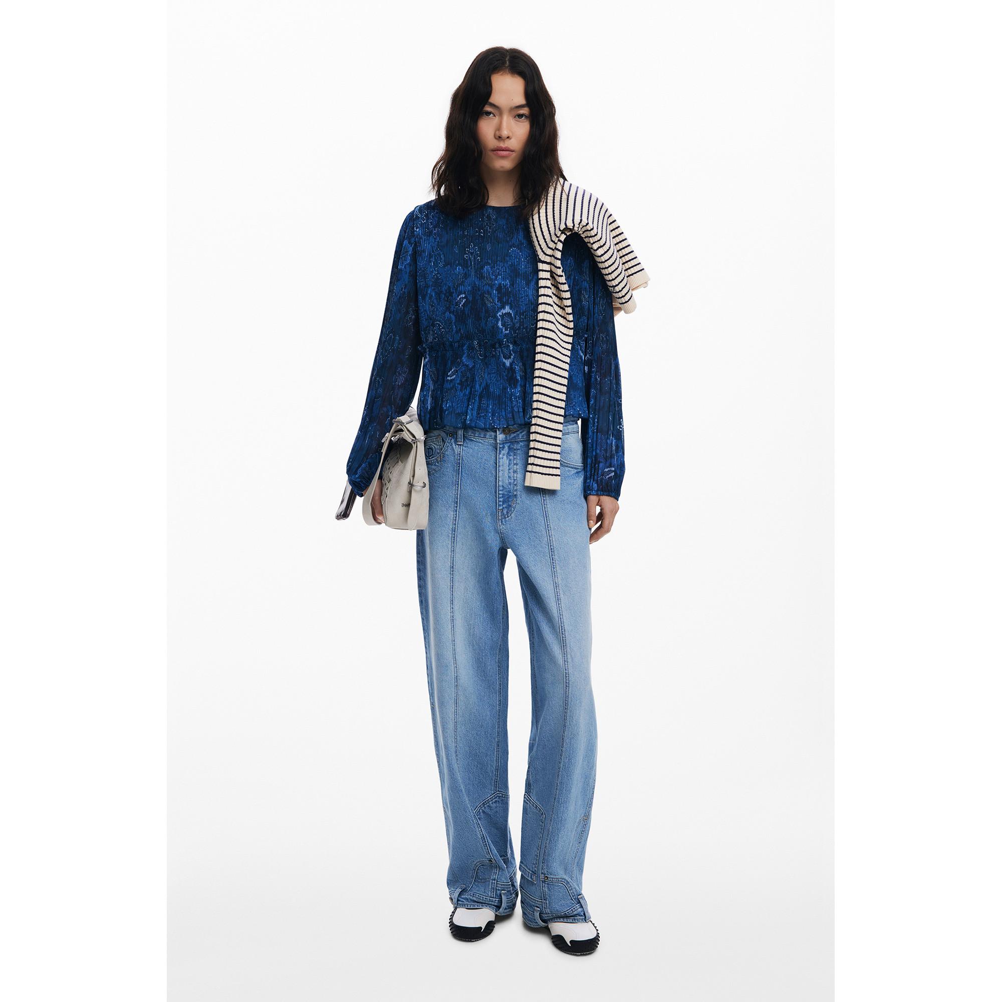 Desigual Plissierte Langarmbluse mit Ornamentprint  