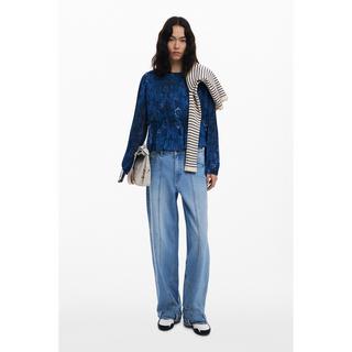 Desigual Plissierte Langarmbluse mit Ornamentprint  