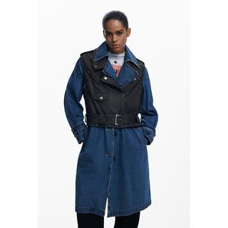 Desigual Trench in Denim con Gilet in Ecopelle  