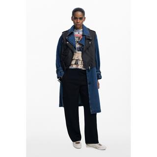Desigual Trench in Denim con Gilet in Ecopelle  