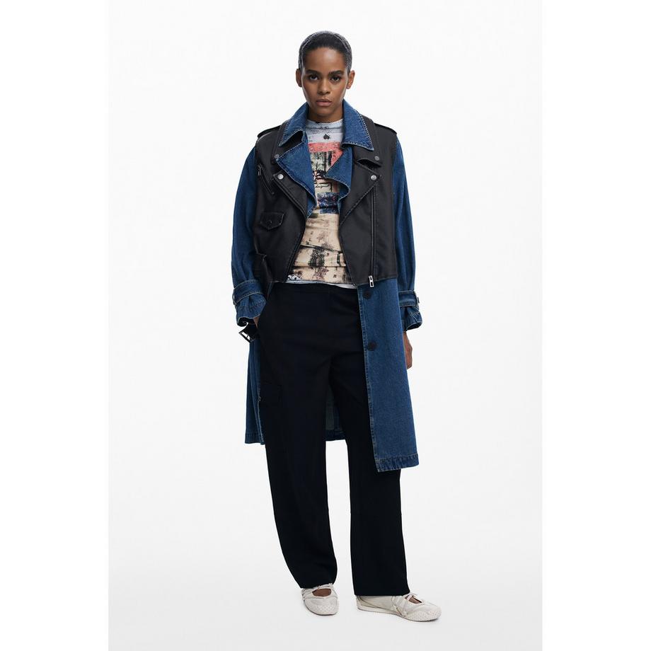 Desigual Trench in Denim con Gilet in Ecopelle  