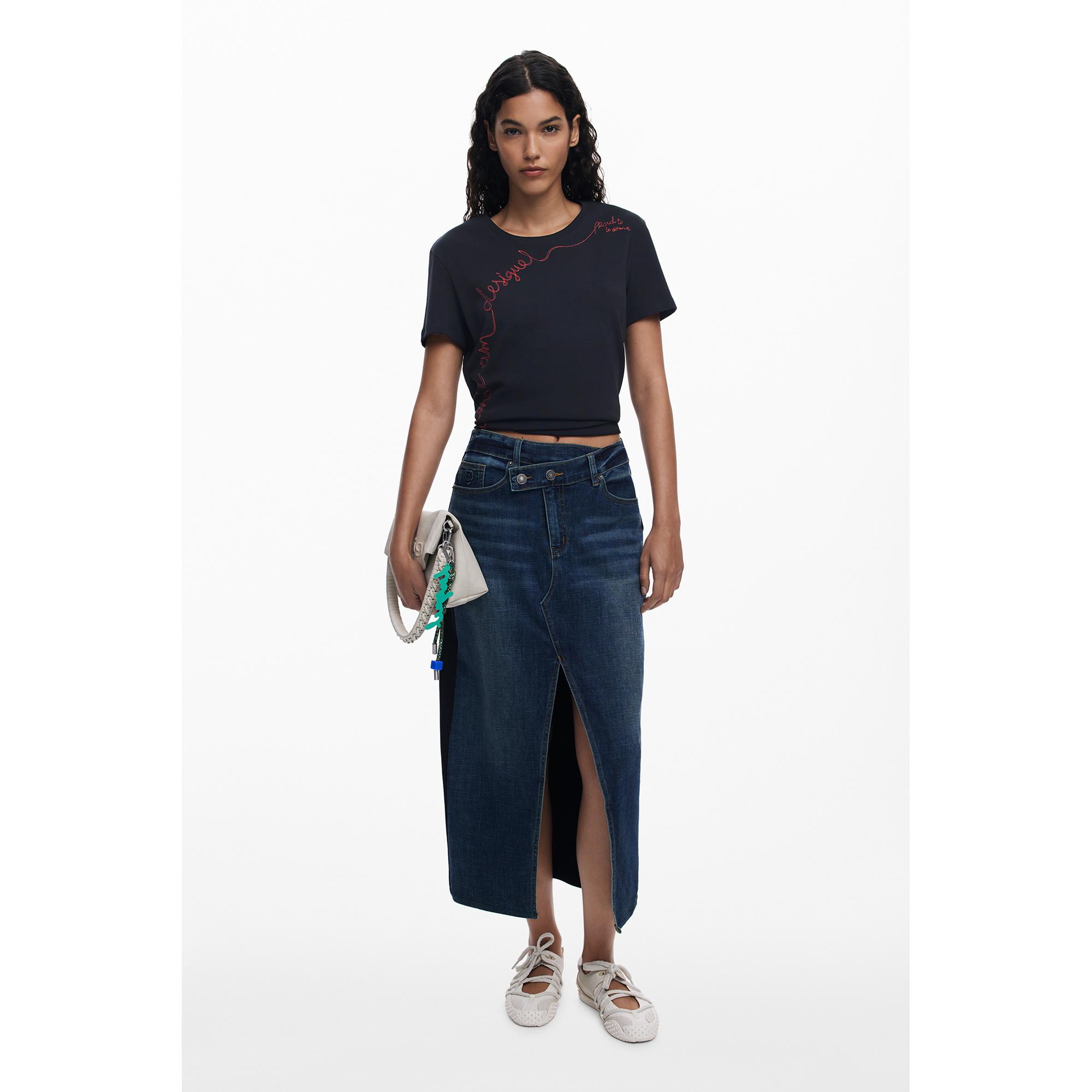 Desigual Denim Midirock mit Schlitz  