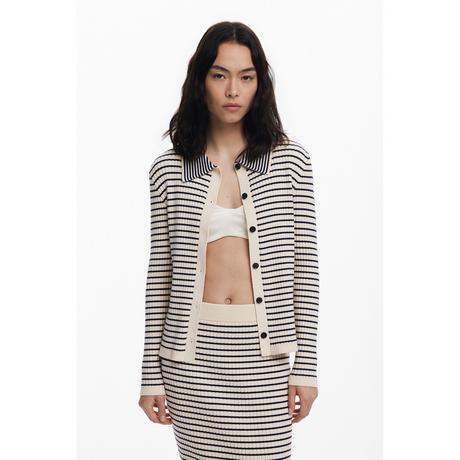 Desigual Cardigan Collo Polo a Righe  