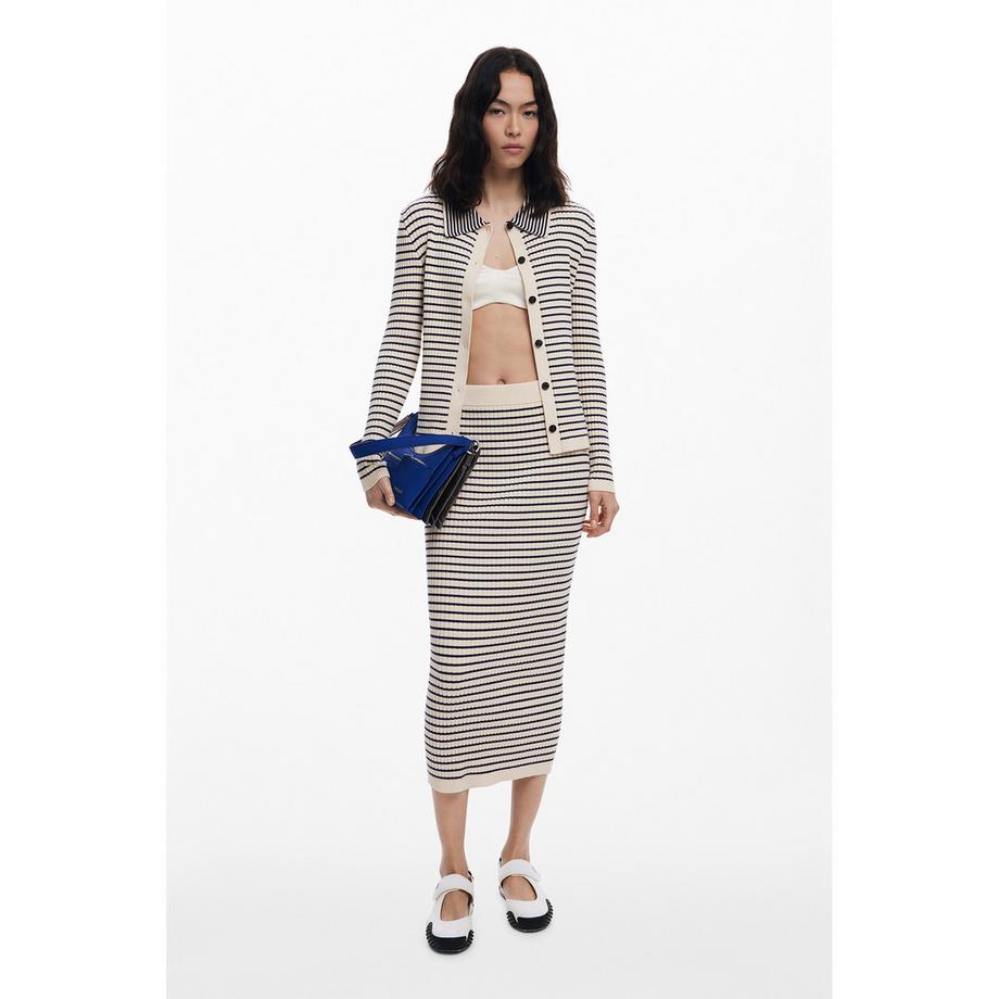 Desigual Maglione Cardigan Collo Polo a Righe  