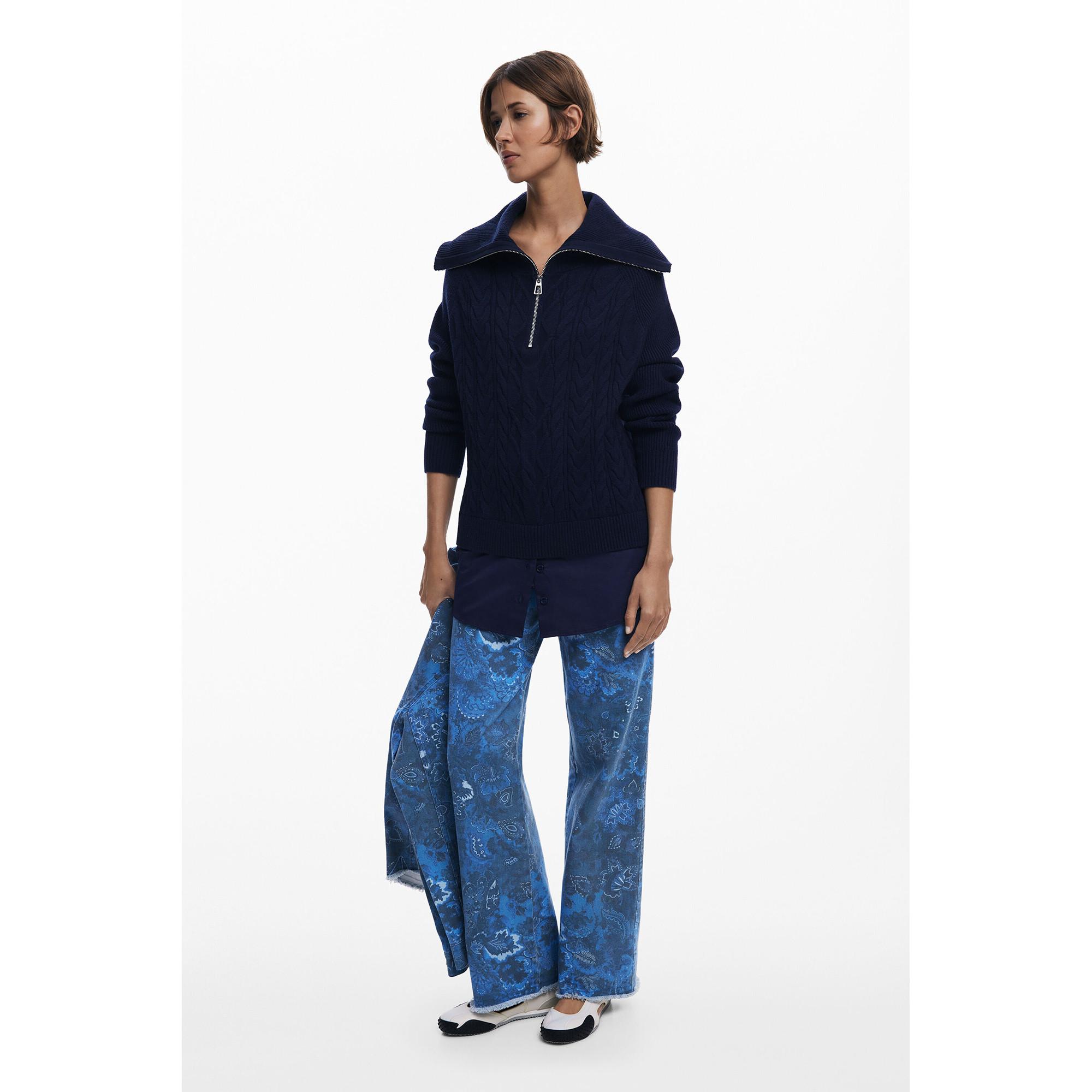 Desigual Zopfmuster Half Zip Pullover  