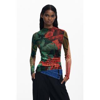 Desigual Pull Col Roulé Maille Fine Imprimé Tapisserie  