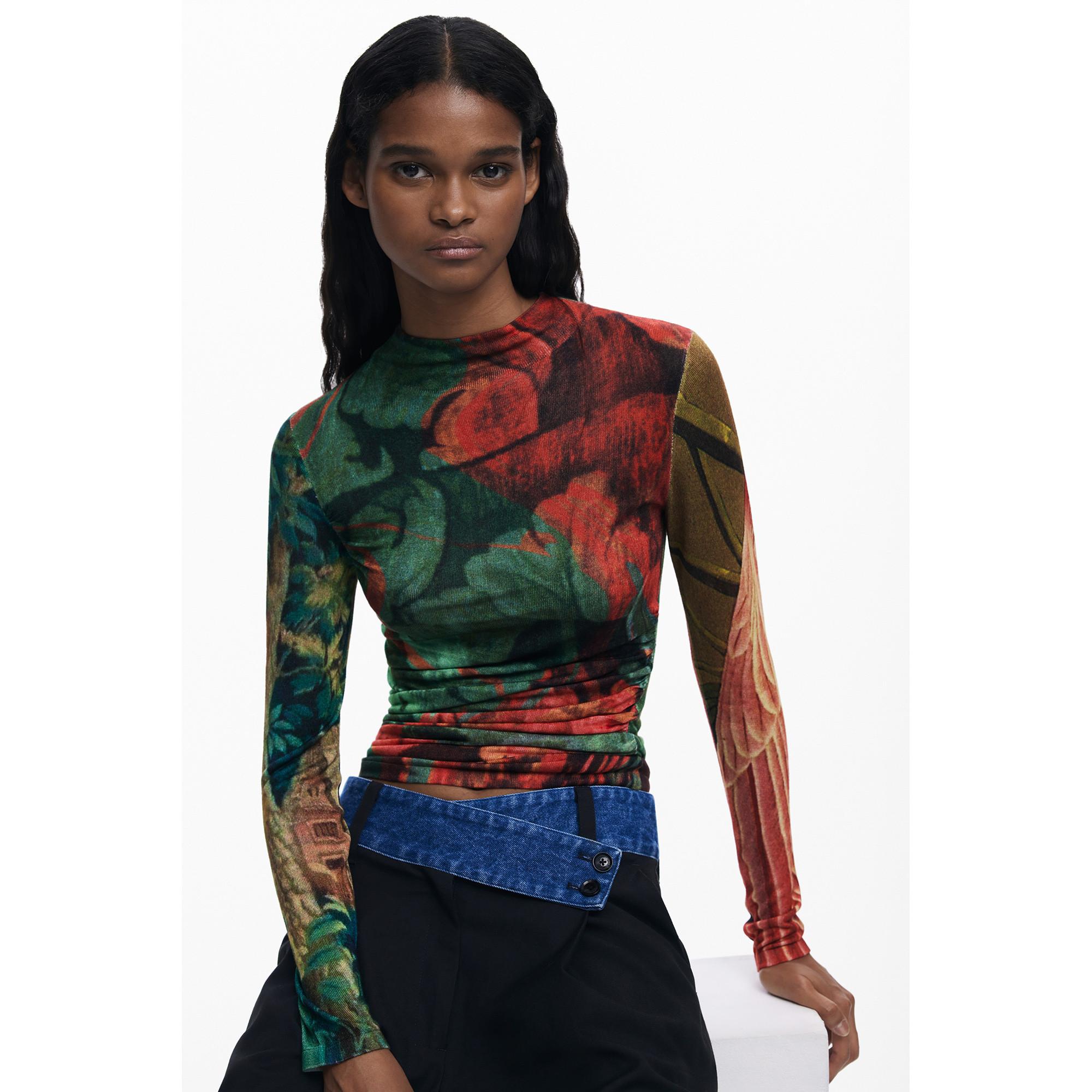 Desigual Pull Col Roulé Maille Fine Imprimé Tapisserie  