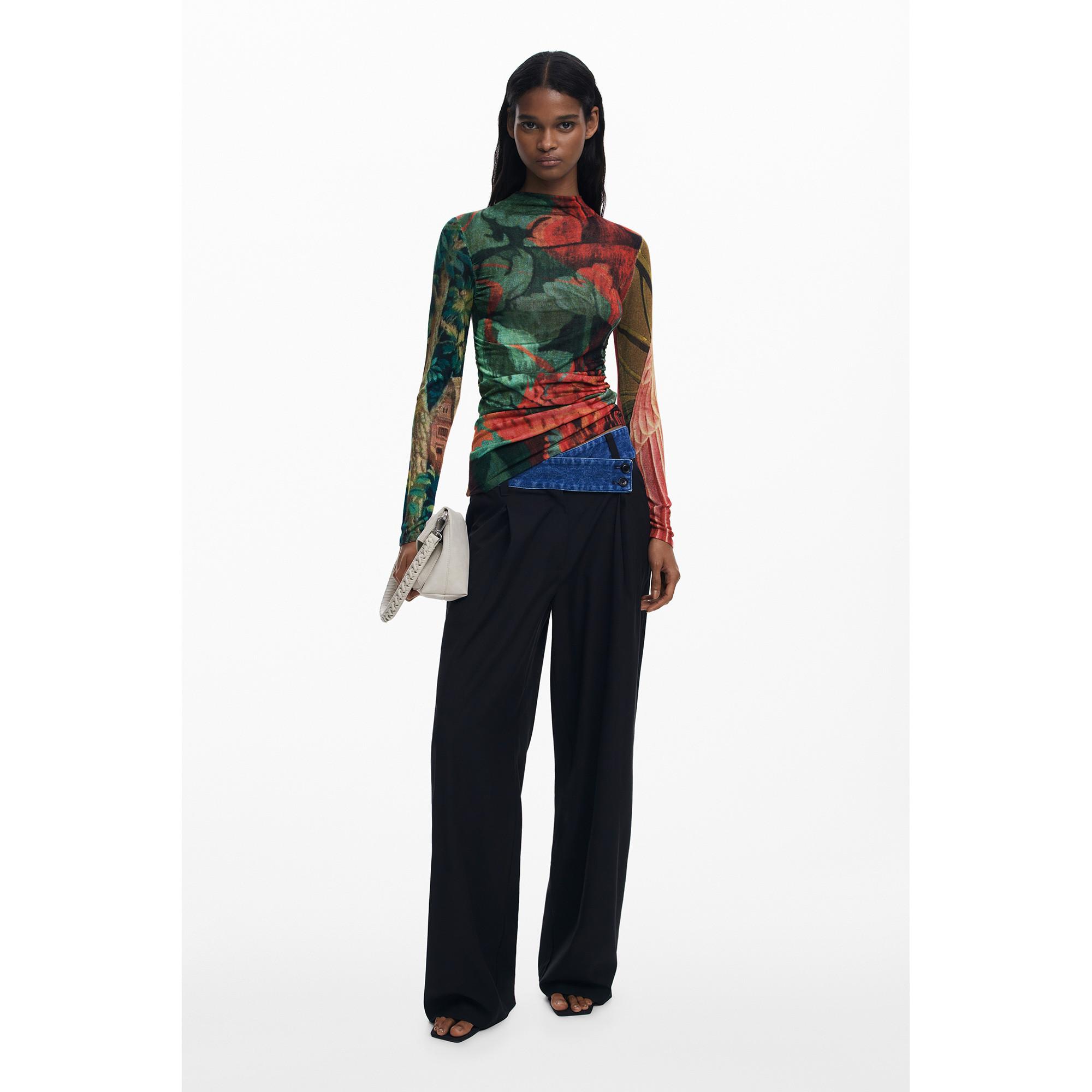 Desigual Pull Col Roulé Maille Fine Imprimé Tapisserie  