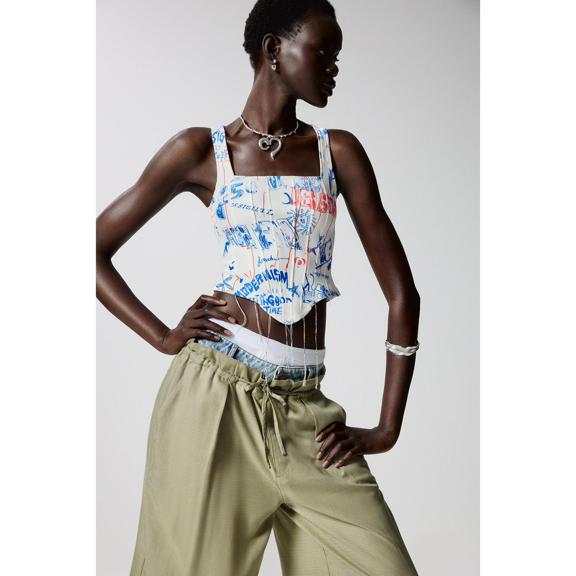 Desigual Lange Straight Fit Karo Hose  