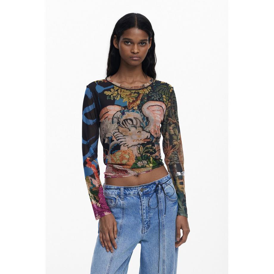 Desigual Langarm bedrucktes T-Shirt  