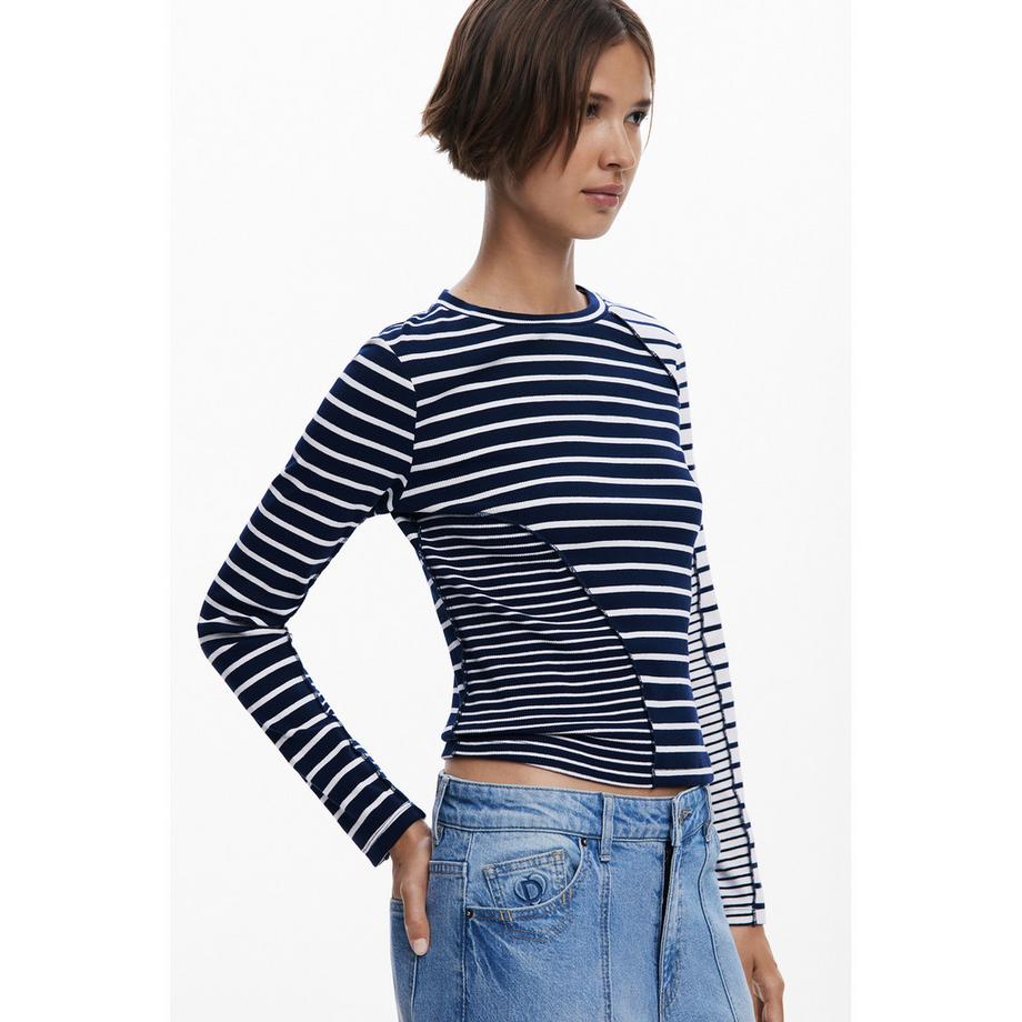 Desigual T-shirt Manches Longues Rayé Patchwork  