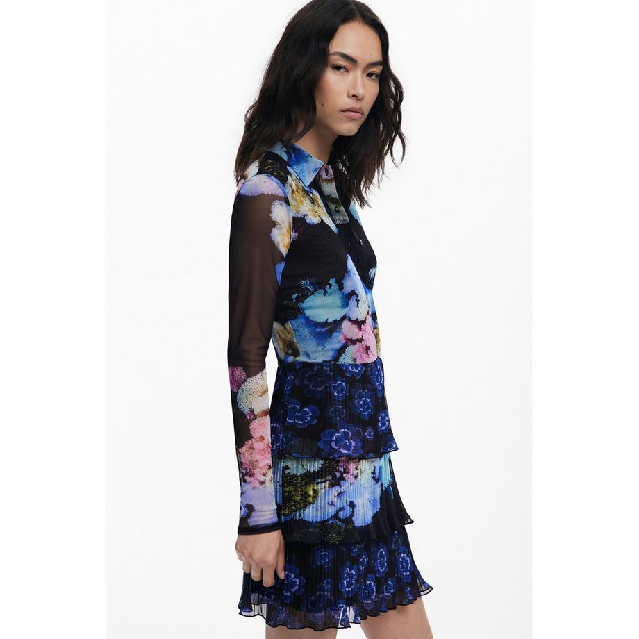 Desigual Abito Corto Stampa Floreale Gonna a Balze  