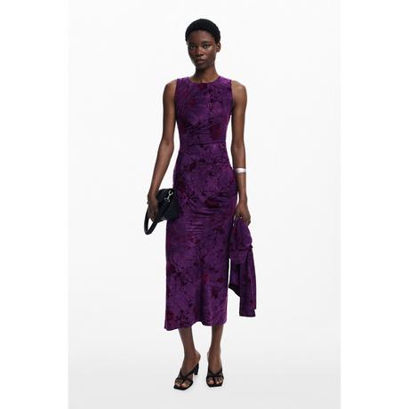 Desigual Robe cocktail midi florale sans manches col rond  