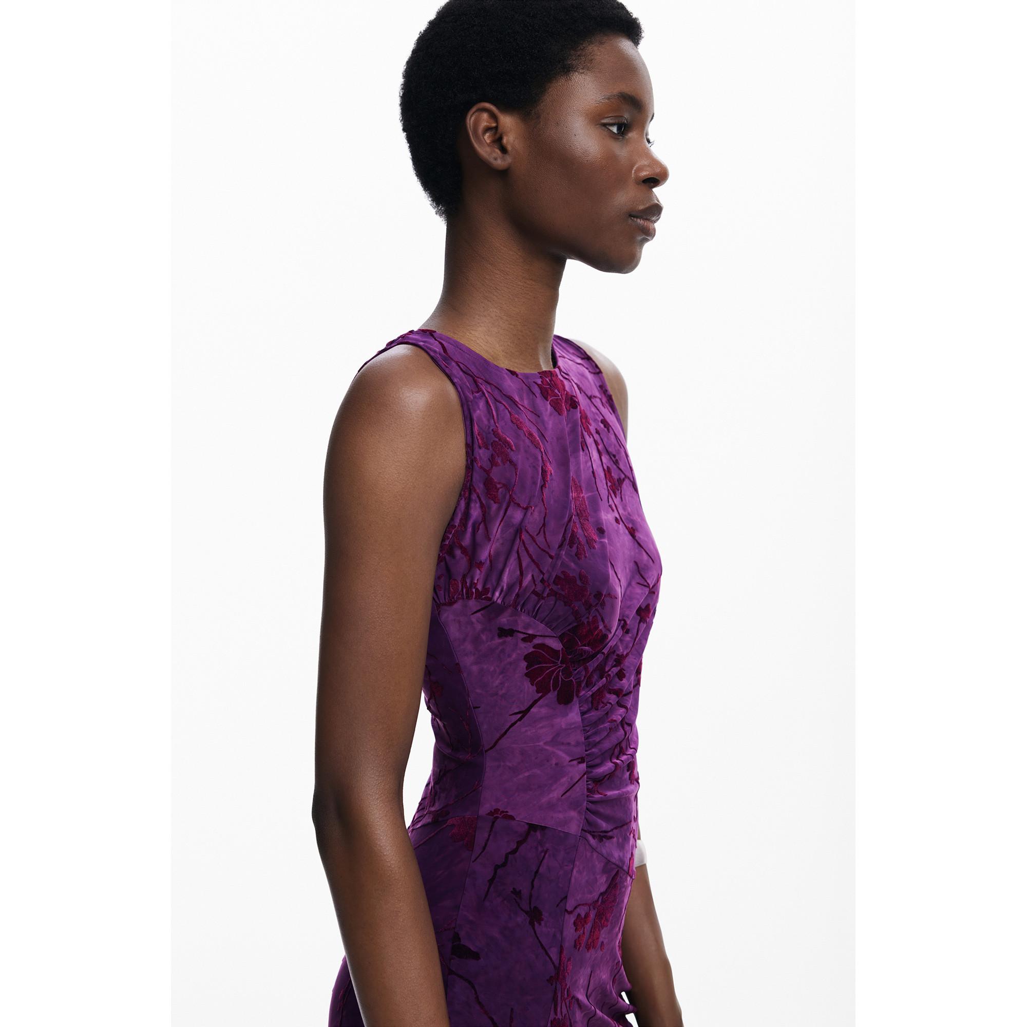 Desigual Robe cocktail midi florale sans manches col rond  