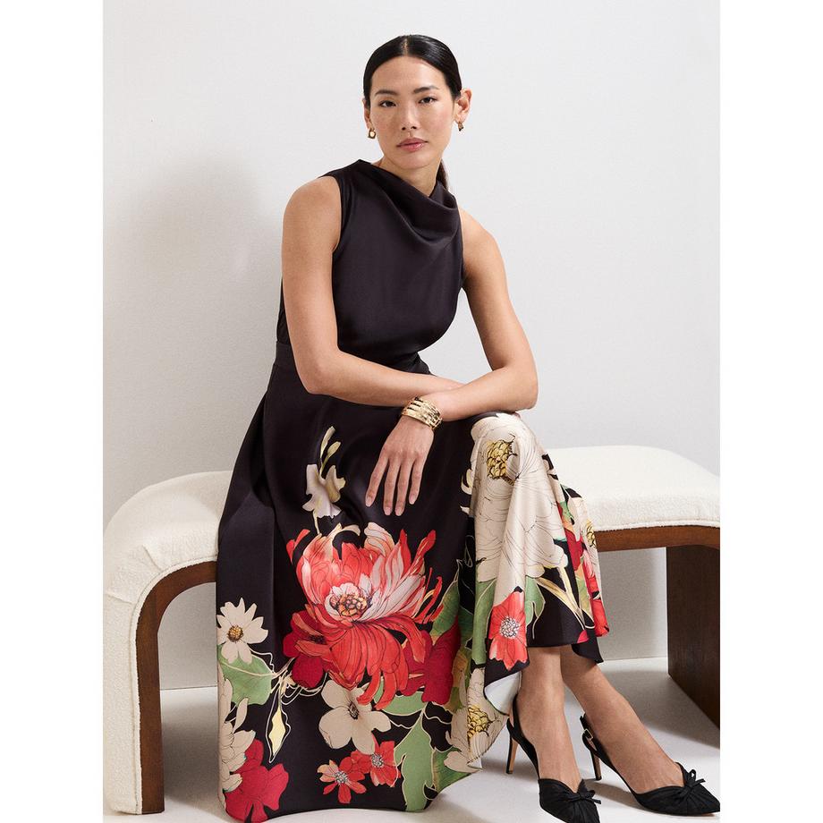 Phase Eight Robe Midi sans Manches en Satin Floral  