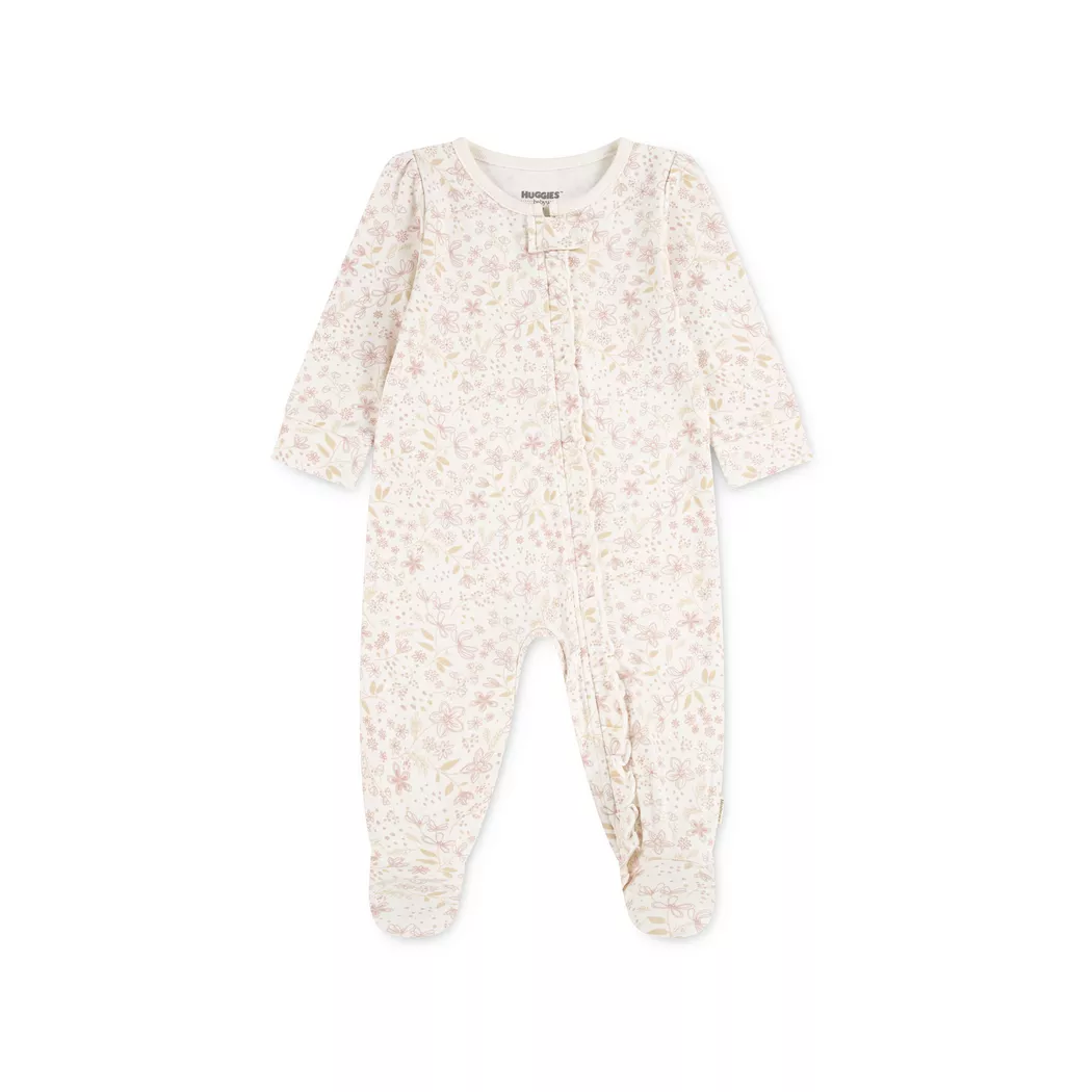 Strampler HUGGIES BABYWEAR "HUGG FOOTED COVERALL", Jungen, Gr. 3 (68), N-Gr, rosa (huggies crystal pink), Sweatware, Obermaterial: 100% Baumwolle, gemustert, lang, Rundhals, angesetztes Bündchen, Overalls, Verdeckter Reißverschluss mit Kinnschutz und flor
