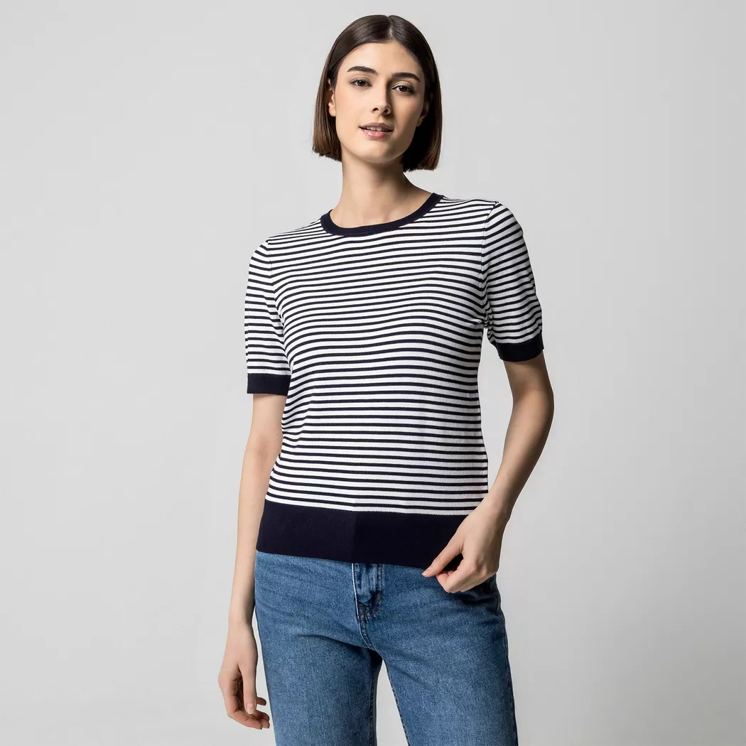 Manor Woman - Pullover, Rundhals, kurzarm, für Damen, Marine, Größe XL