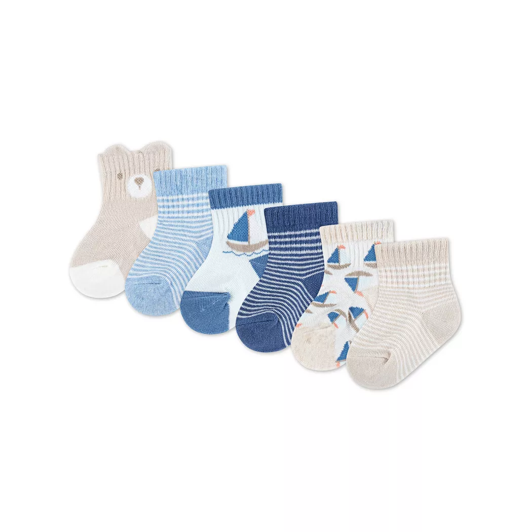 Socken HUGGIES BABYWEAR "HGHB 6PK SOCK", Damen, Gr. 2 (6), huggies ballad blau, Baumwollmischung, Intarsienmuster, Socken Socken, mit Motiven