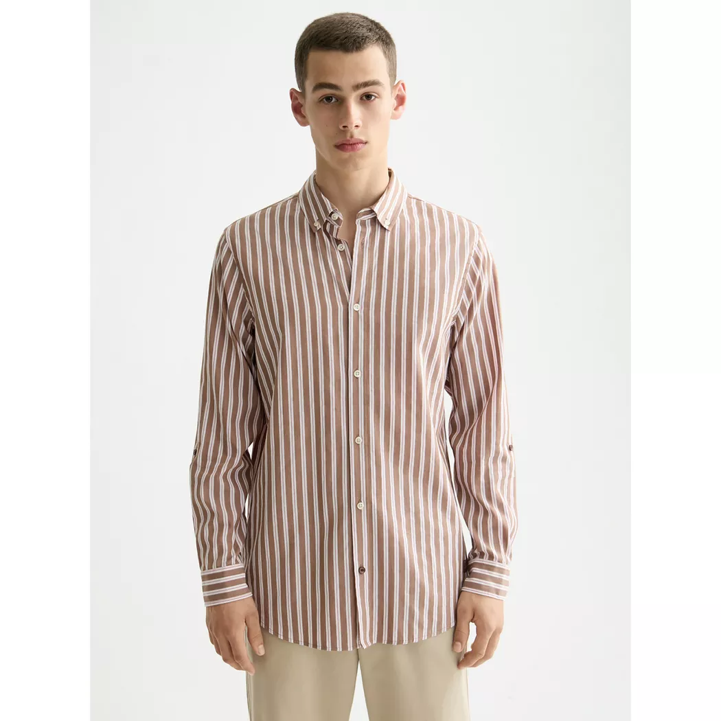 Scotch & Soda Chemise à Manches Longues Yarn Dyed Stripe Brown M Homme