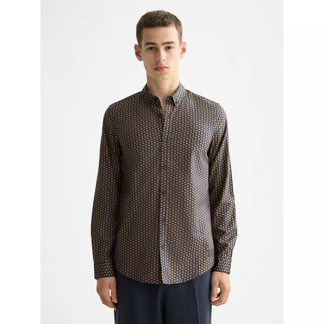 Scotch & Soda Chemise à Manches Longues Micro Aop Slim Fit Blue L Homme