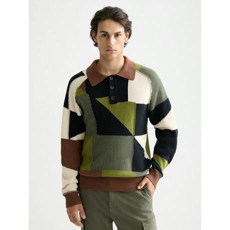 Scotch & Soda Sweat-shirt Polo en Maille Patchwork  