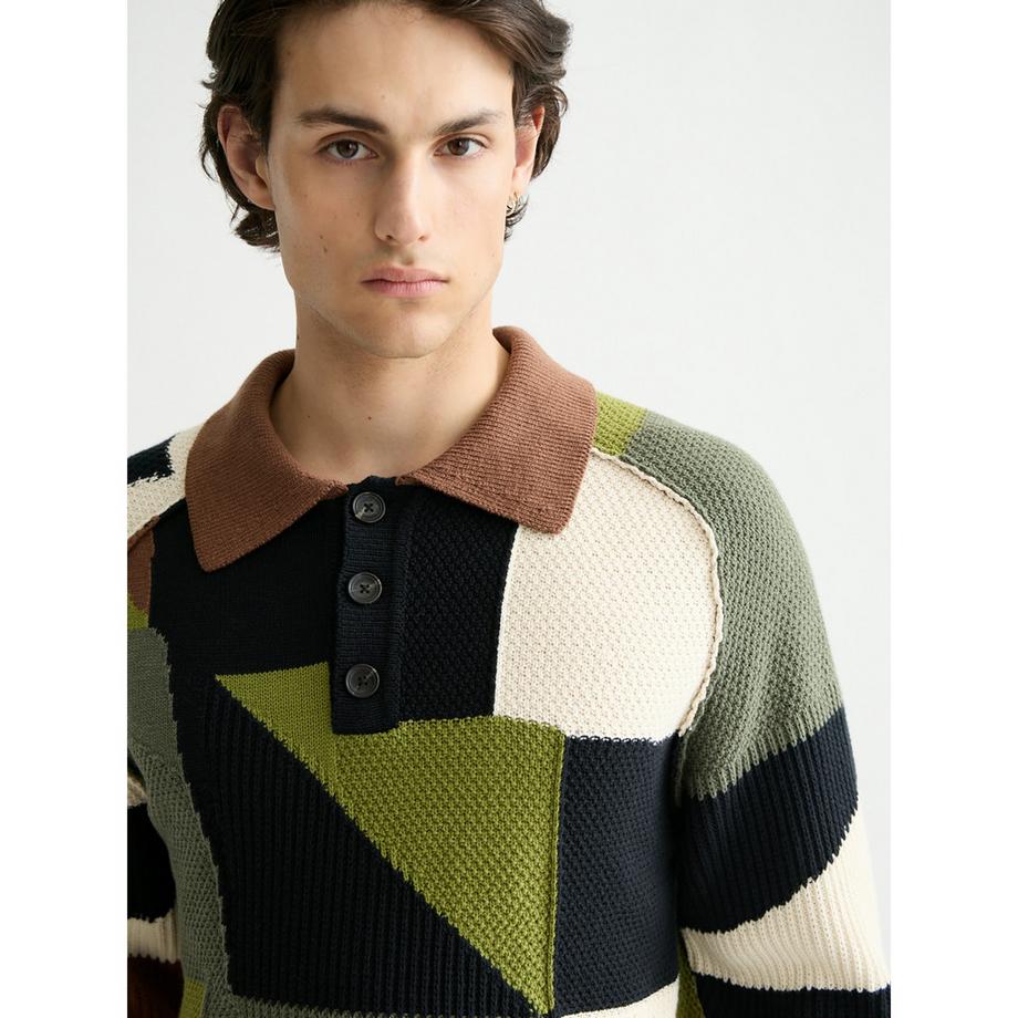 Scotch & Soda Patchwork Strick Polo Sweatshirt  