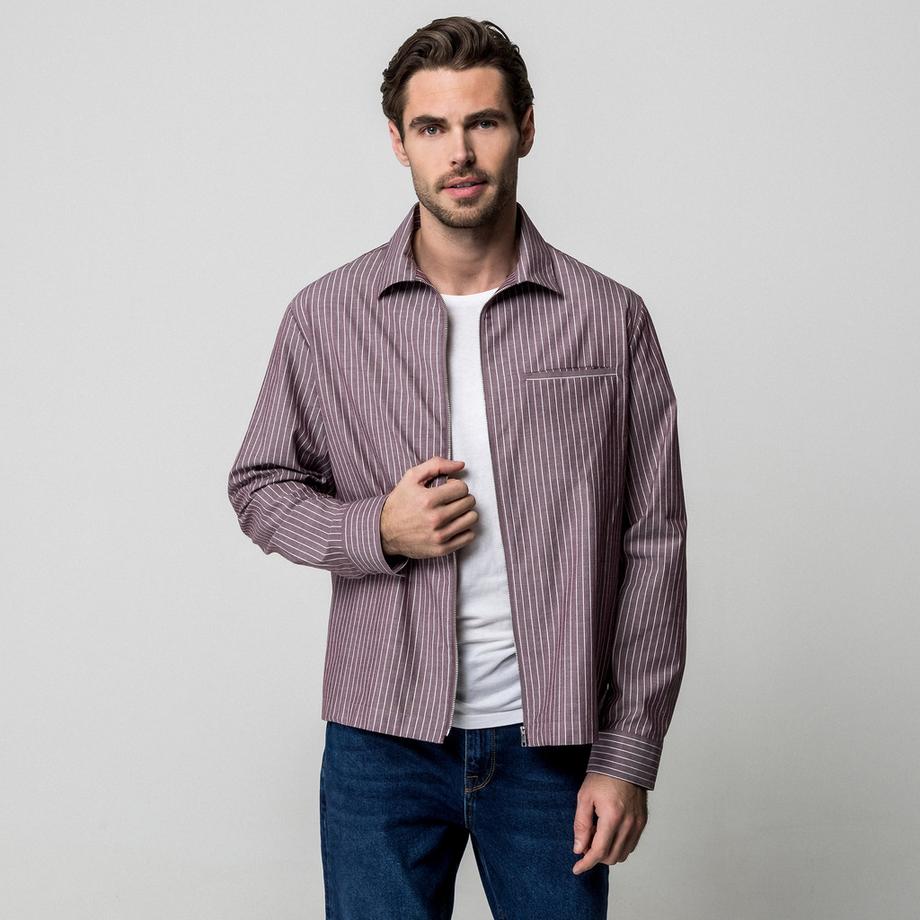 Manor Man Gestreiftes Langarm Regular Fit Overshirt  