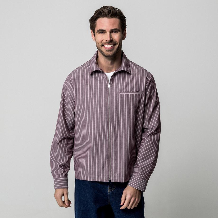 Manor Man Gestreiftes Langarm Regular Fit Overshirt  