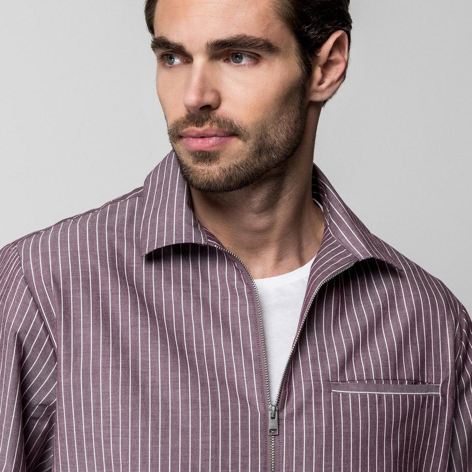 Manor Man Gestreiftes Langarm Regular Fit Overshirt  