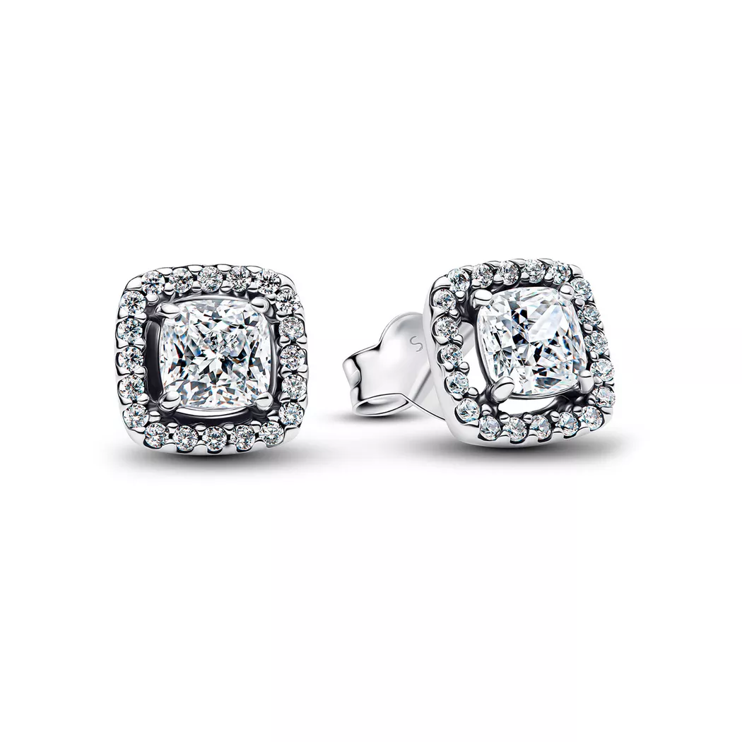 Pandora Silver Square Halo Stud Earrings