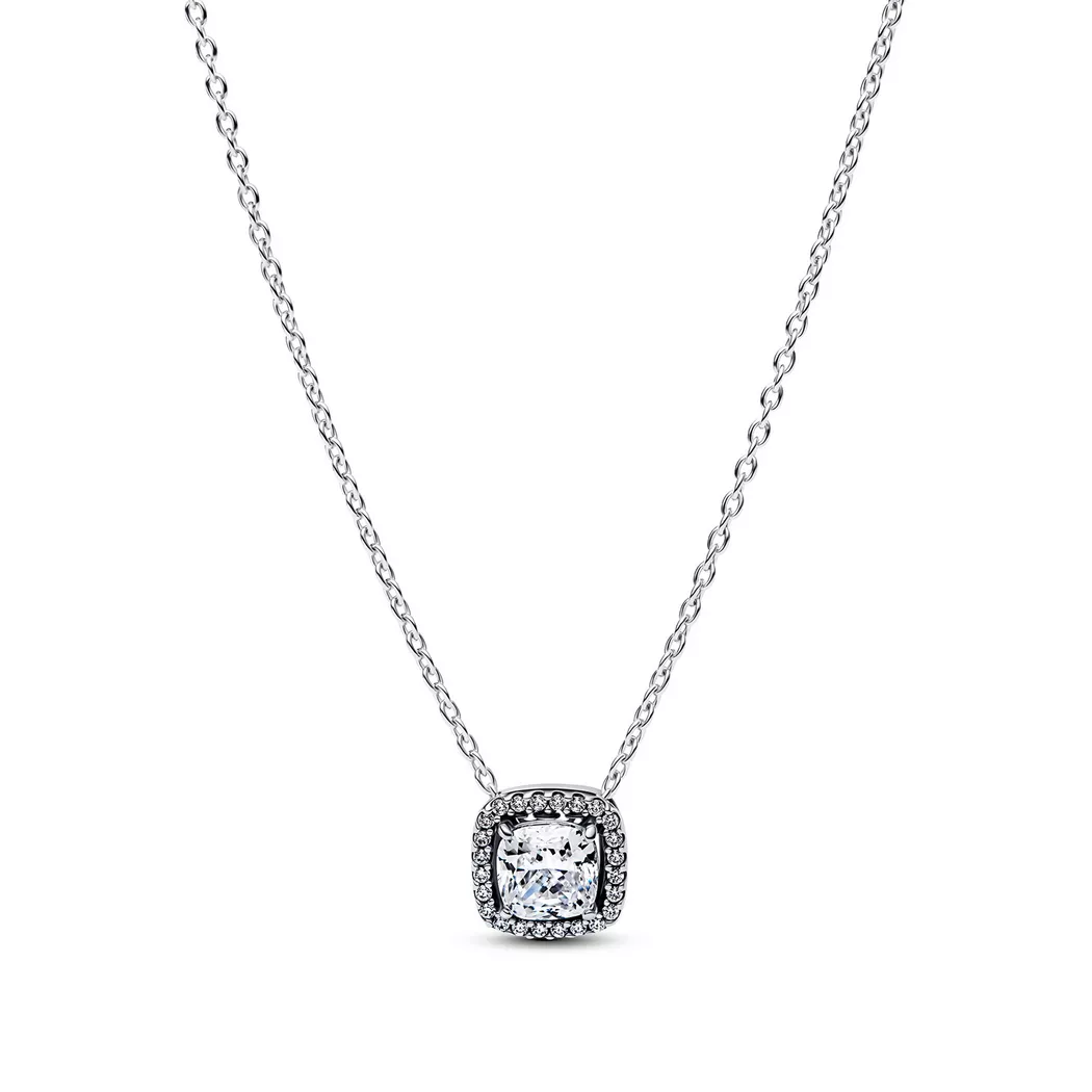 Pandora Silver Square Halo Pendant Collier Necklace