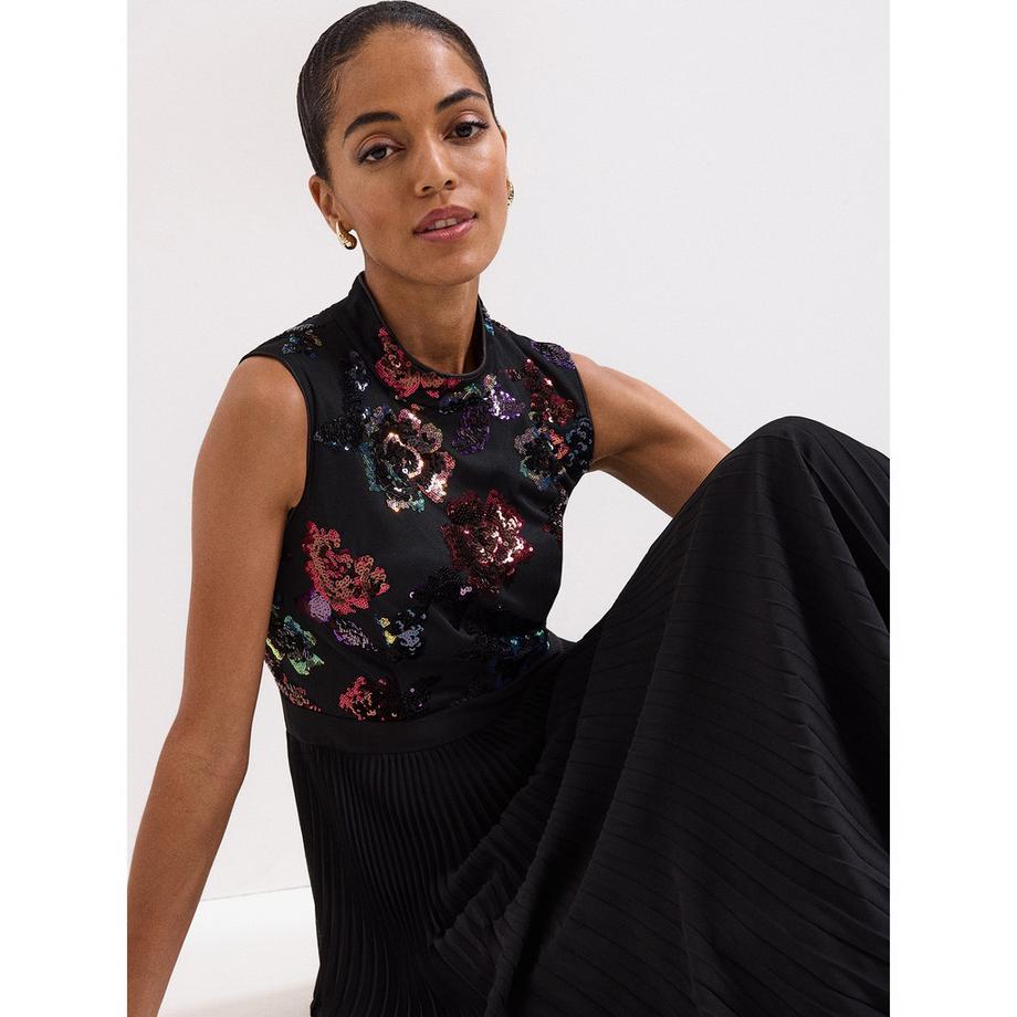 Phase Eight Vestito Lungo Senza Maniche Paillettes Floreale  