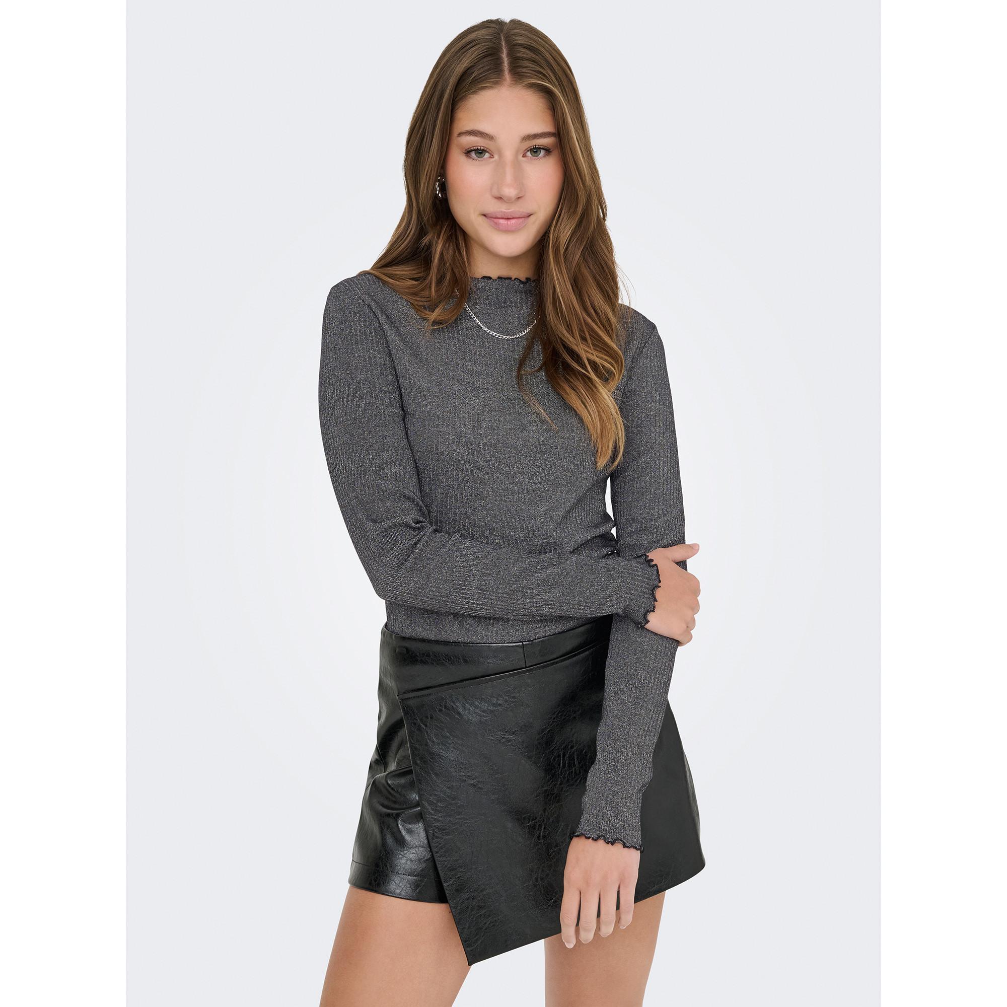 ONLY Top a maniche lunghe a costine con effetto glitter  