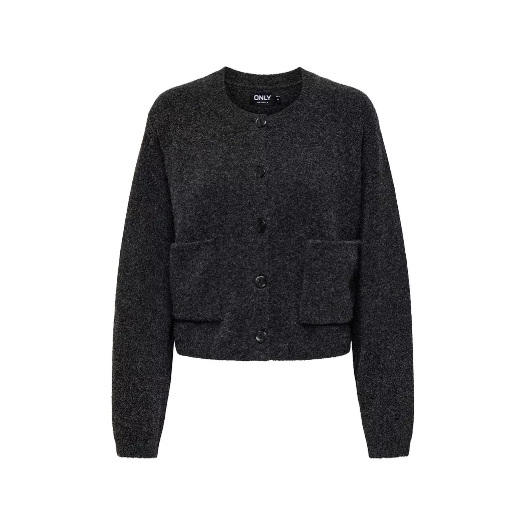 Strickjacke ONLY "ONLPIEMONTE L/S CARDIGAN KNT NOOS", Damen, Gr. XS, grau (dunkelgrau melange), Strick, Obermaterial: 50% Polyacryl, 41% Polyester, 6% Wolle, 3% Elasthan, unifarben, regular fit taillenbedeckt, V-Ausschnitt, Strickjacken Strickjacke, Mater