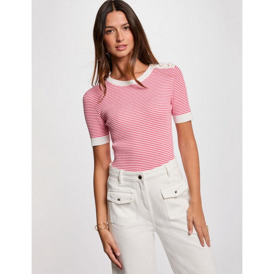 MORGAN Pull Rayé Manches Courtes avec Boutons Décoratifs  