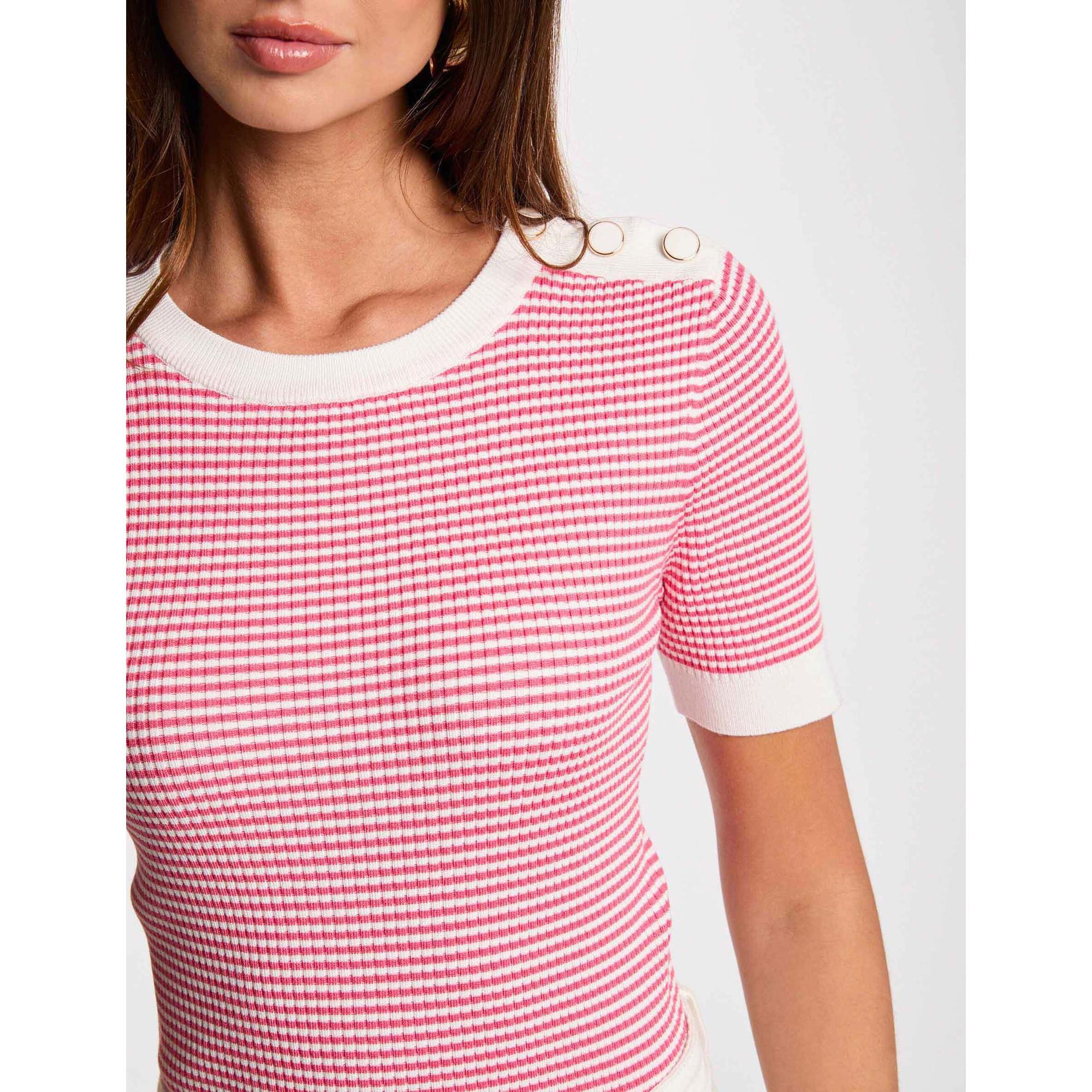 MORGAN Maglione a Righe Maniche Corte con Dettagli Bottone  