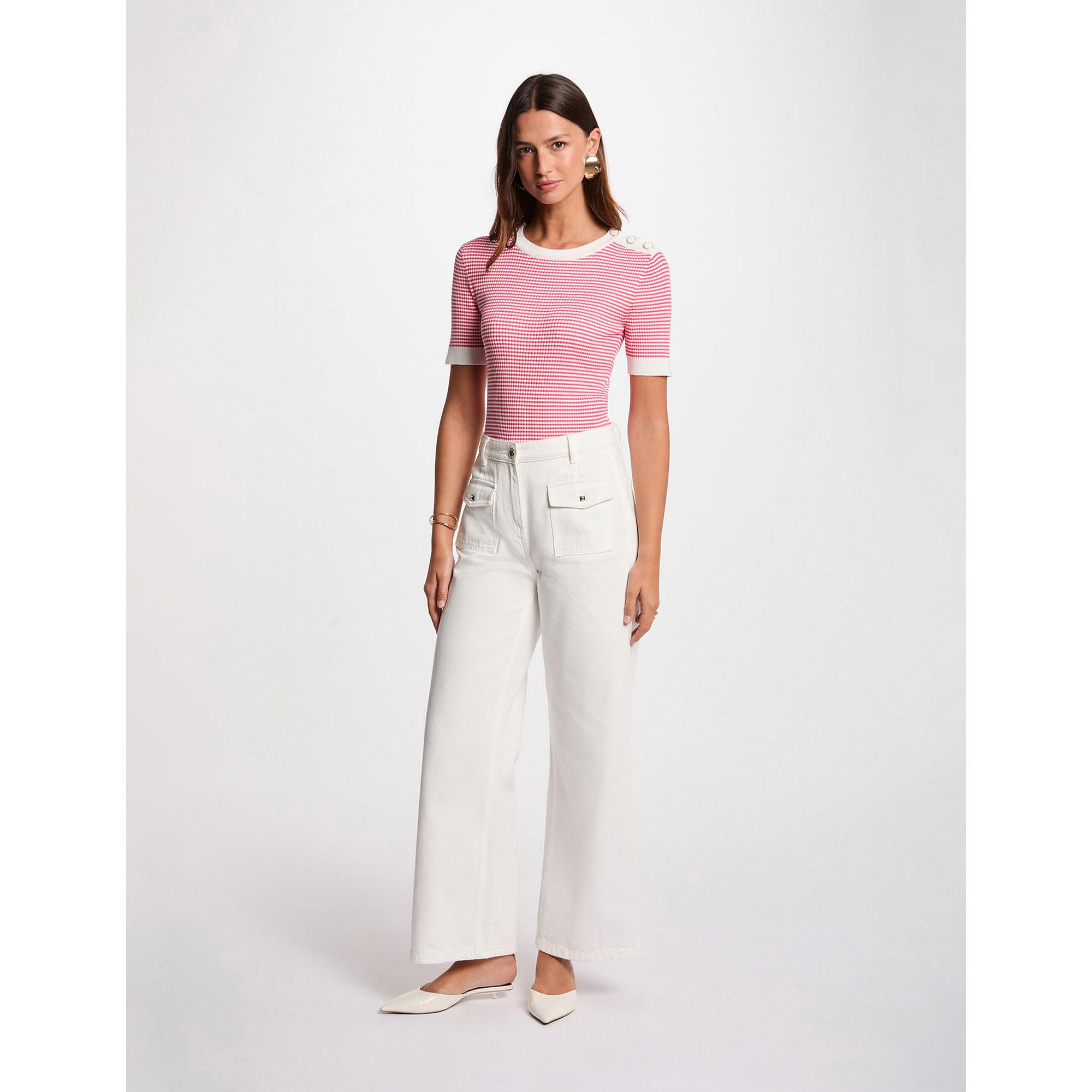 MORGAN Maglione a Righe Maniche Corte con Dettagli Bottone  